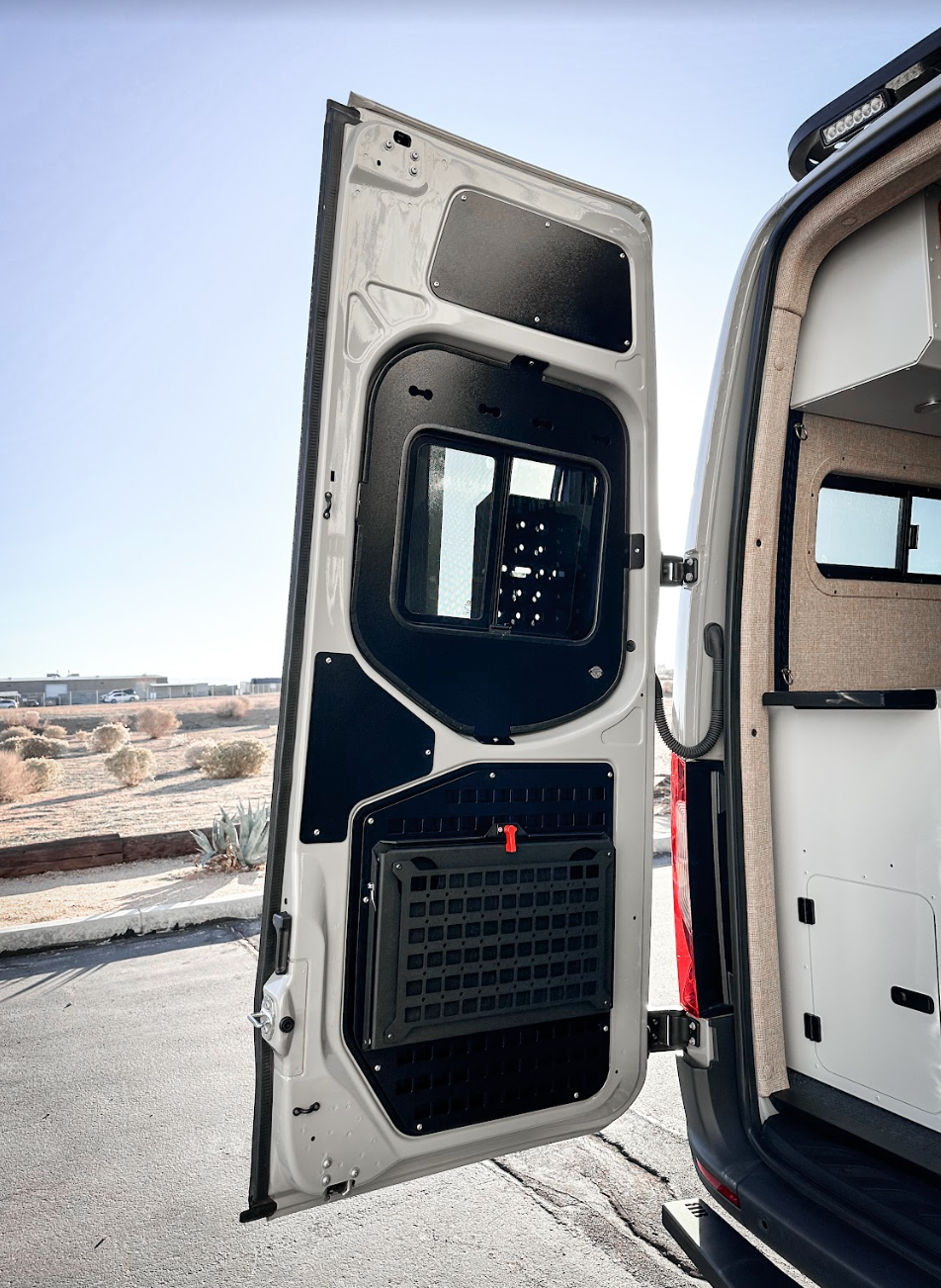 Sprinter rear door rack store